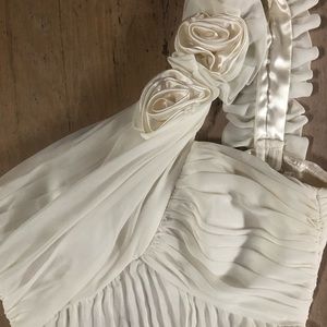 Grecian one shoulder backless pleated gown